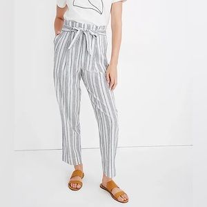Madewell Linen-Cotton Paperbag Pants in Dark Baltic Stripe